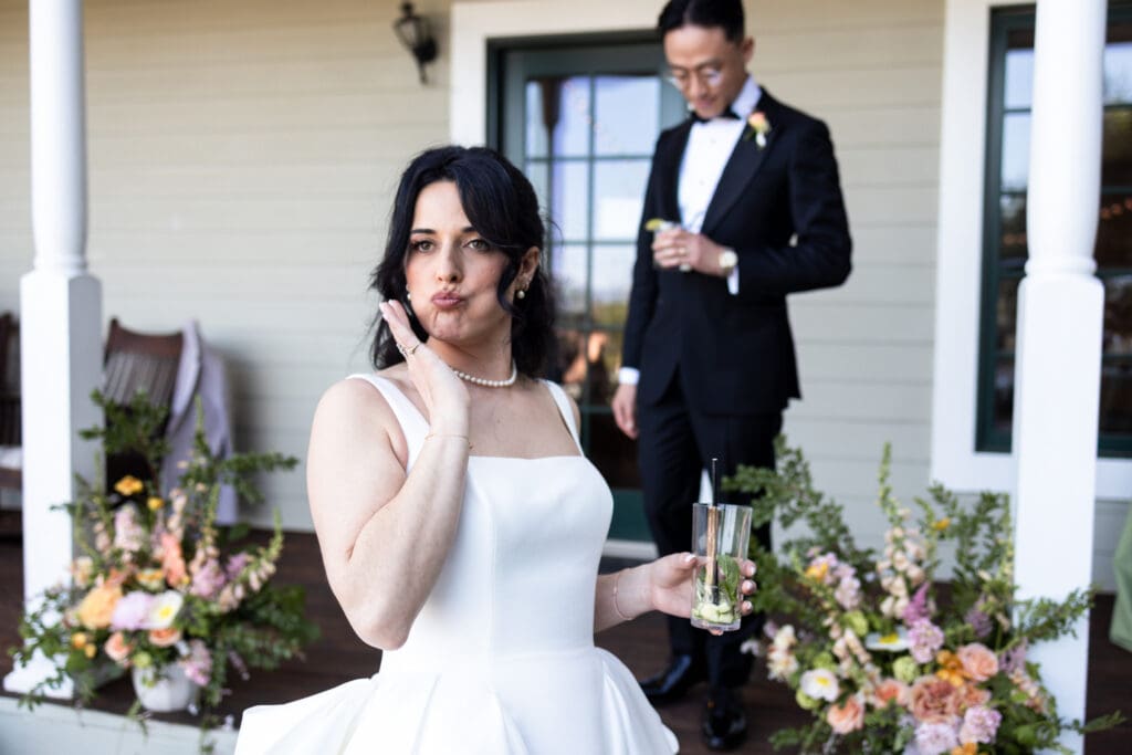 Bride and groom entering wedding reception at Vine Hill House wedding