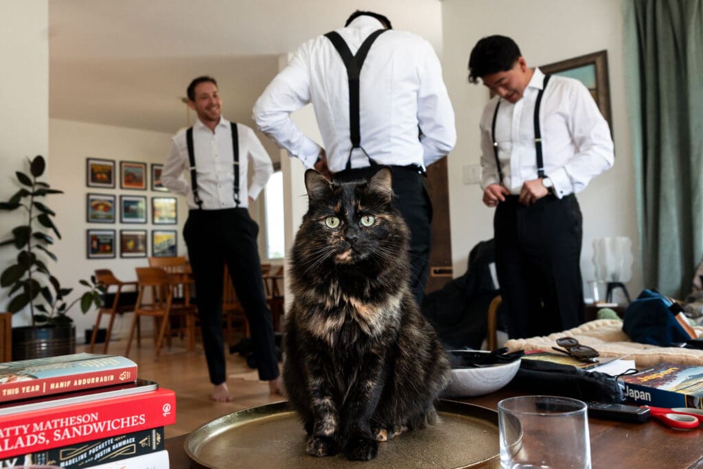 Groomsmen getting ready for Vine Hill House wedding in Sonoma County CA