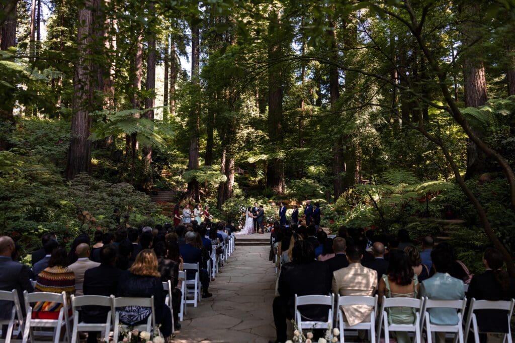 Nestldown Northern California venue set up for Santa Cruz Mountains wedding