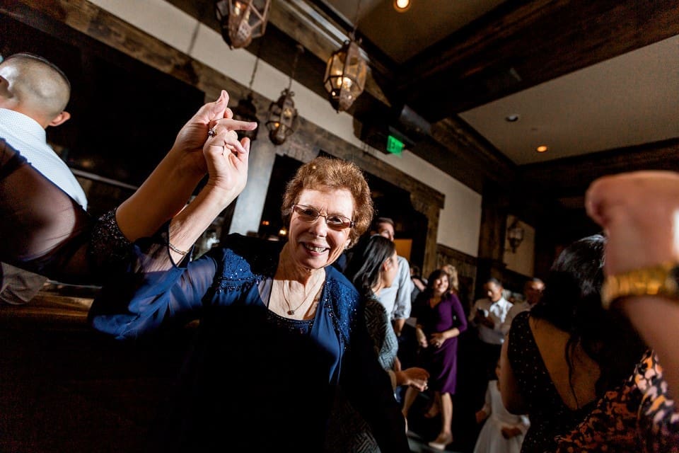 Grandmother dancing at wedding reception