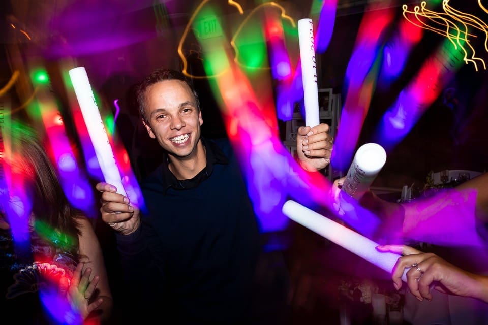 Wedding reception with light sabers and glow sticks