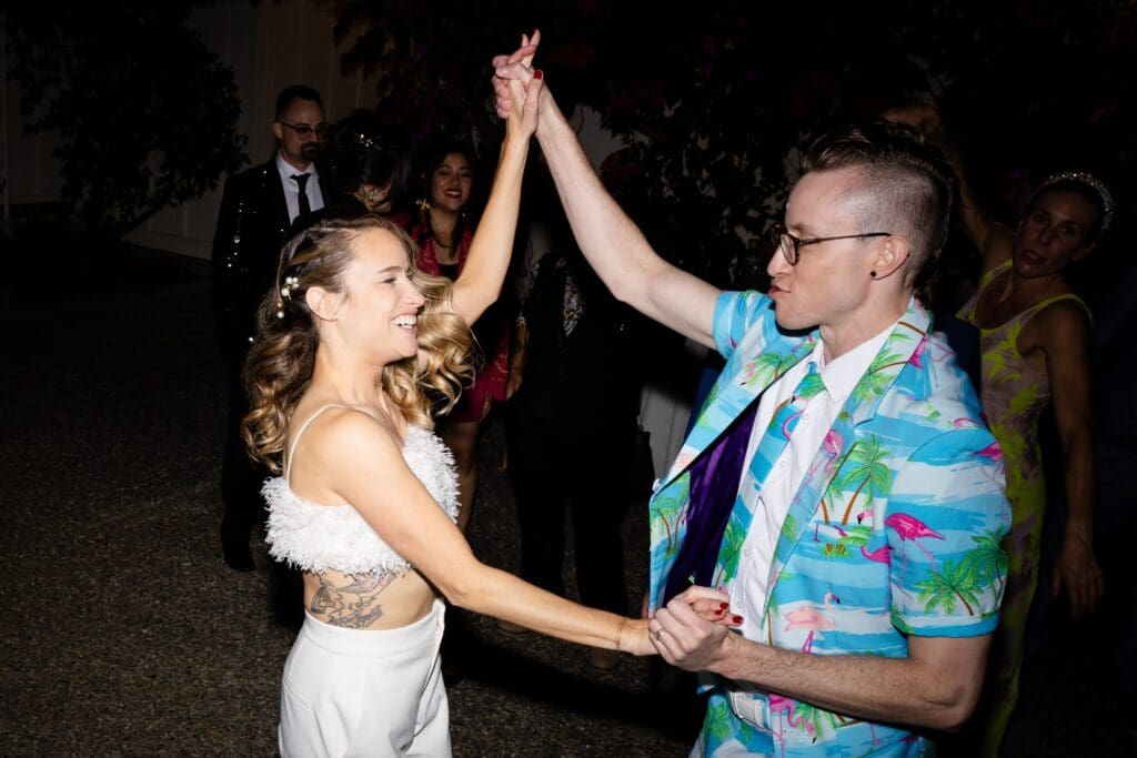 Bride and guest dancing at wedding reception in Sonoma County