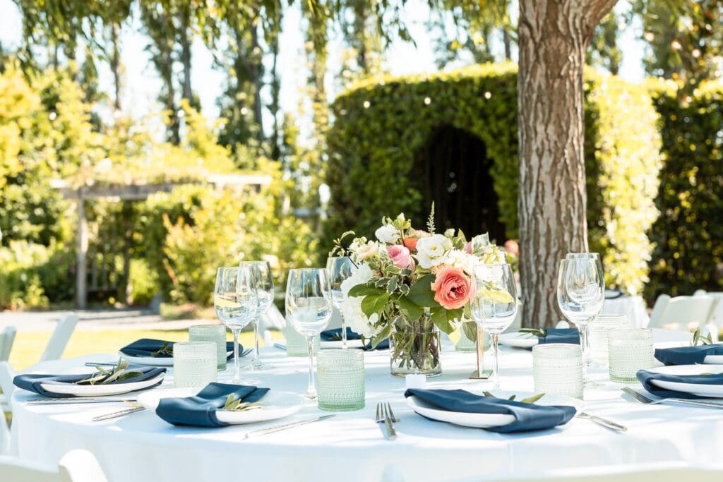 Reception table setting at Garden Valley Ranch wedding venue