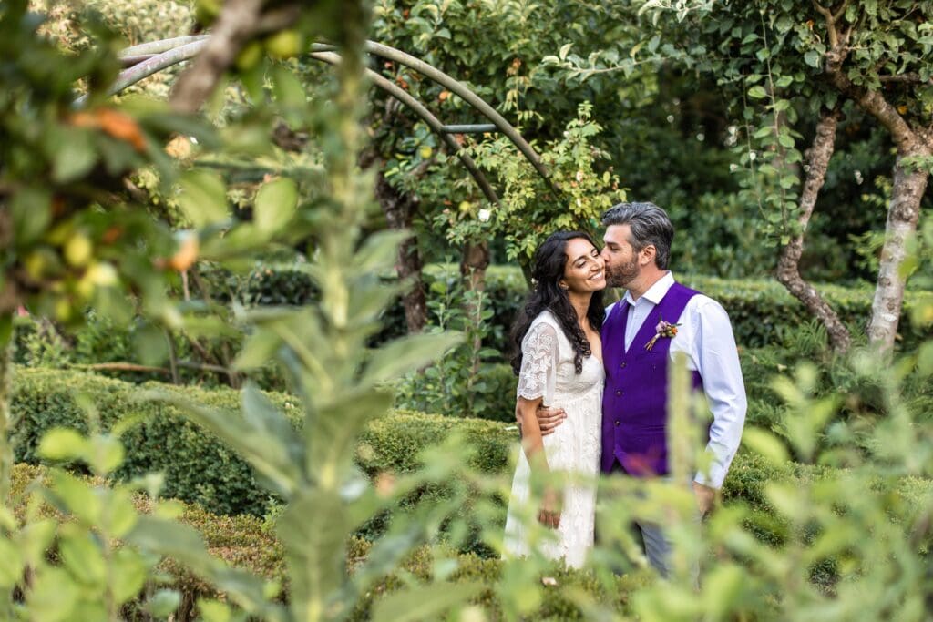 Couple kissing at Garden Valley Ranch in Petaluma California