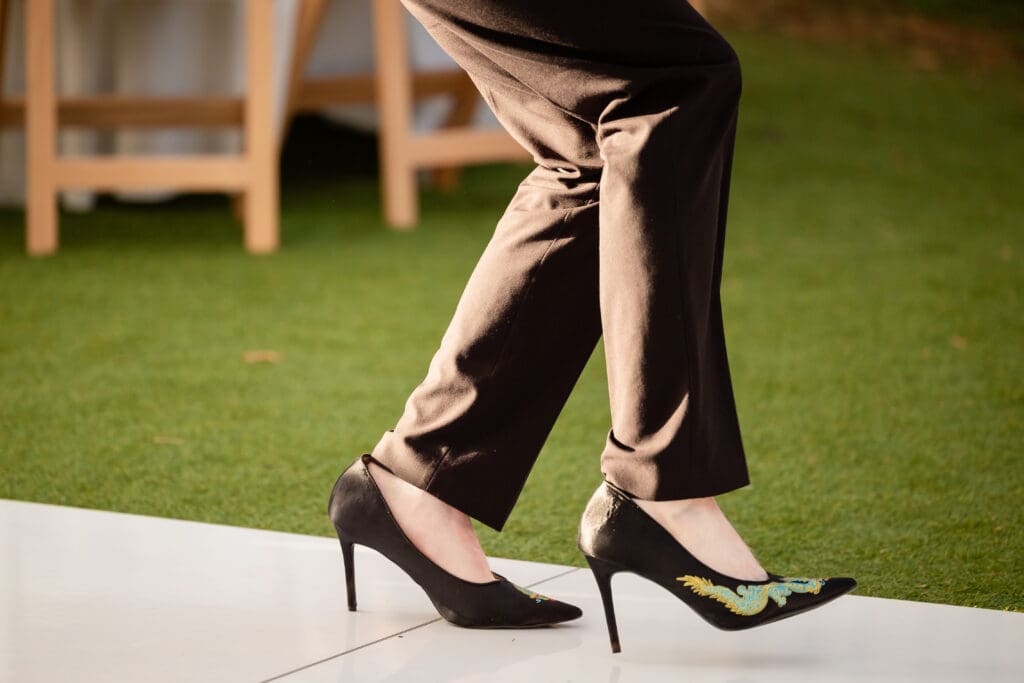 High heels close up of guest at Holly’s Ocean Meadow in Fort Bragg, CA