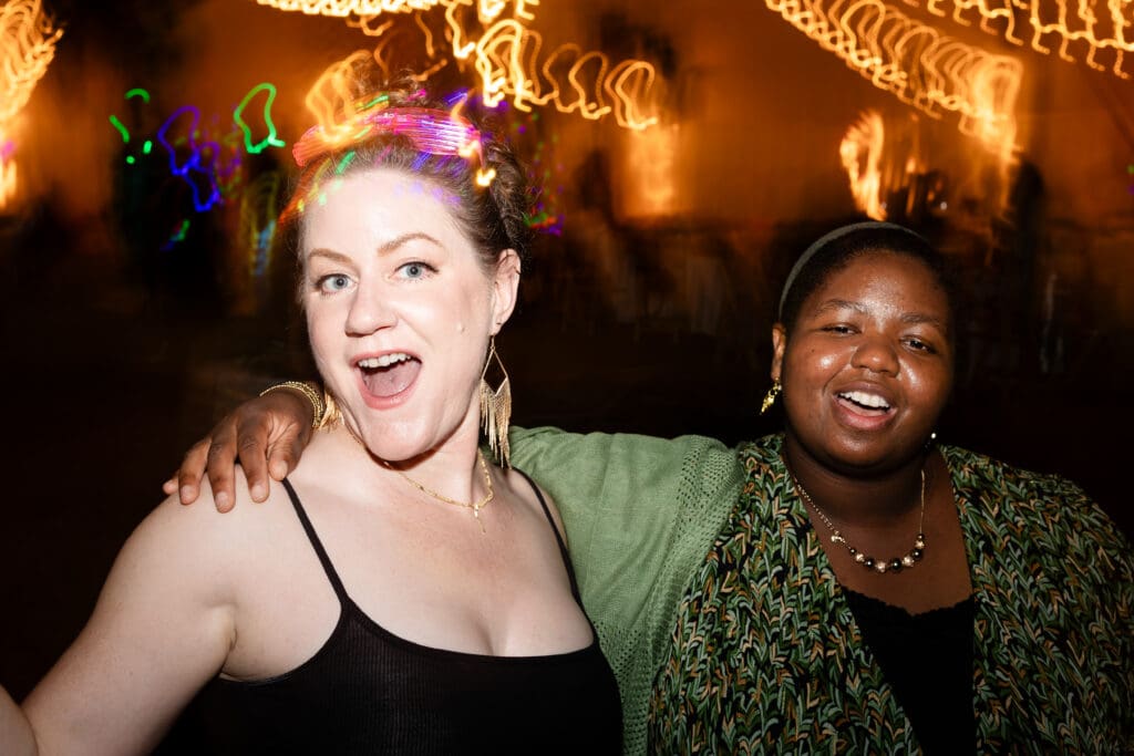 Wedding guests dancing at Holly’s Ocean Meadow in Fort Bragg, CA