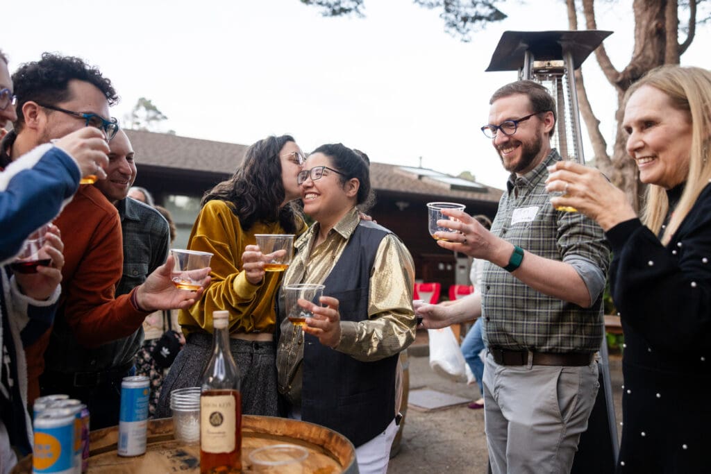 Bridal party at wedding rehearsal dinner at Fort Bragg CA wedding
