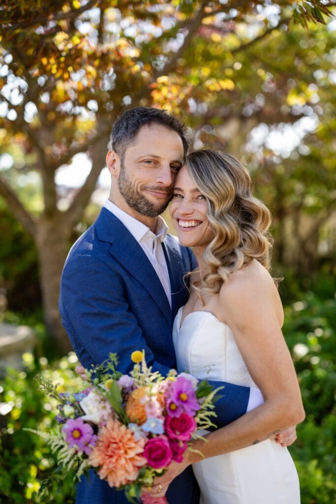 Bride and groom hugging at Petaluma wedding venue