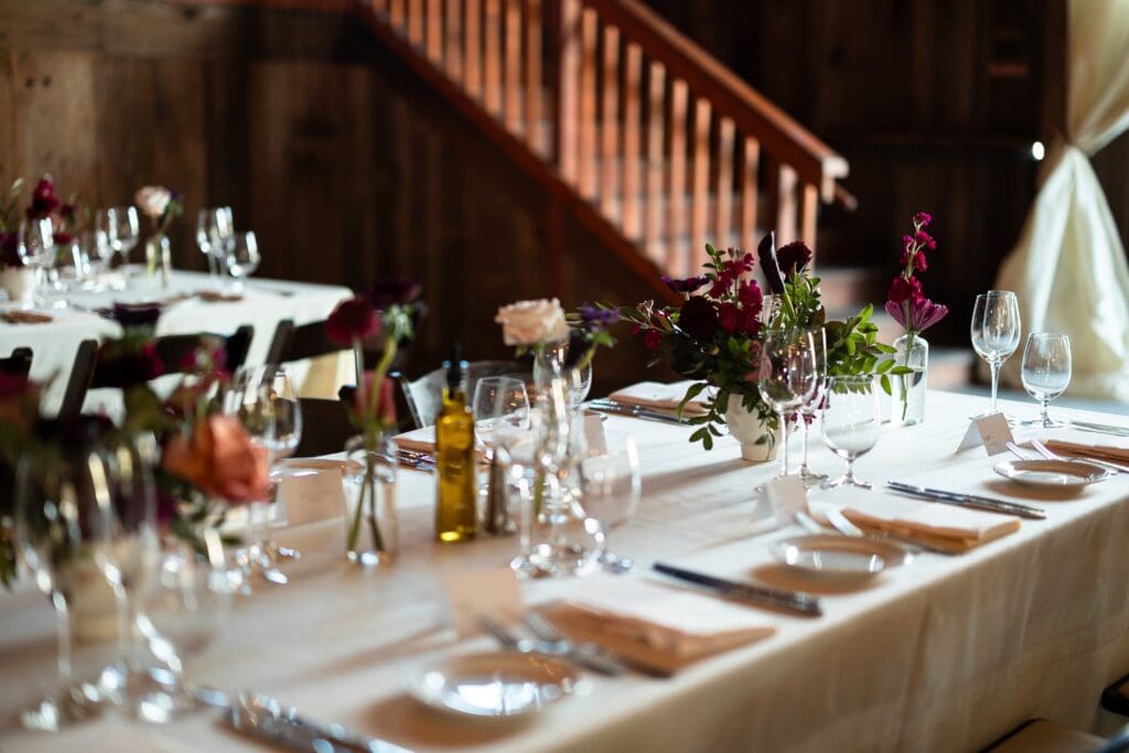 Table setting at Olympia's Valley Estate wedding reception