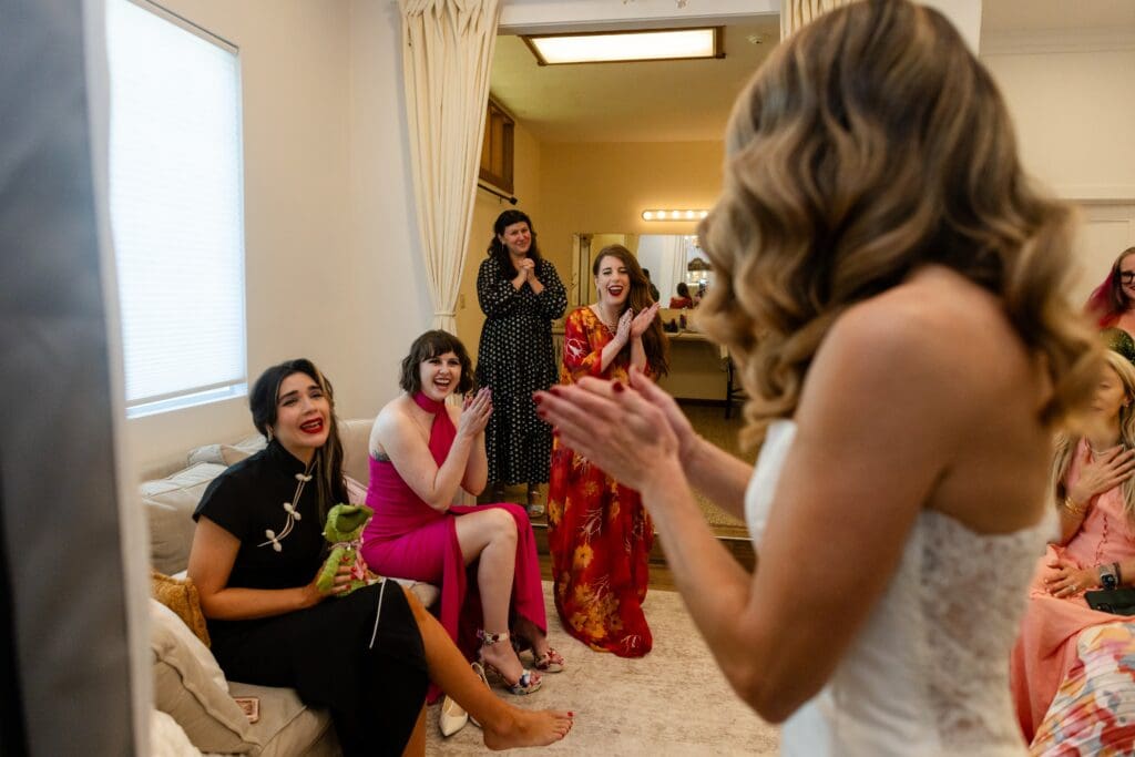 Bride and bridesmaids before wedding ceremony in Petaluma CA