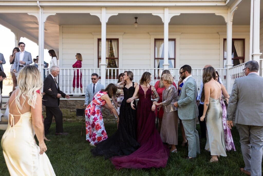 Wedding guests at wedding reception at Olympia's Valley Estate