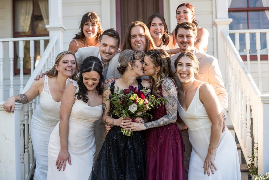 Brides kissing at Olympia's Valley Estate in Petaluma CA