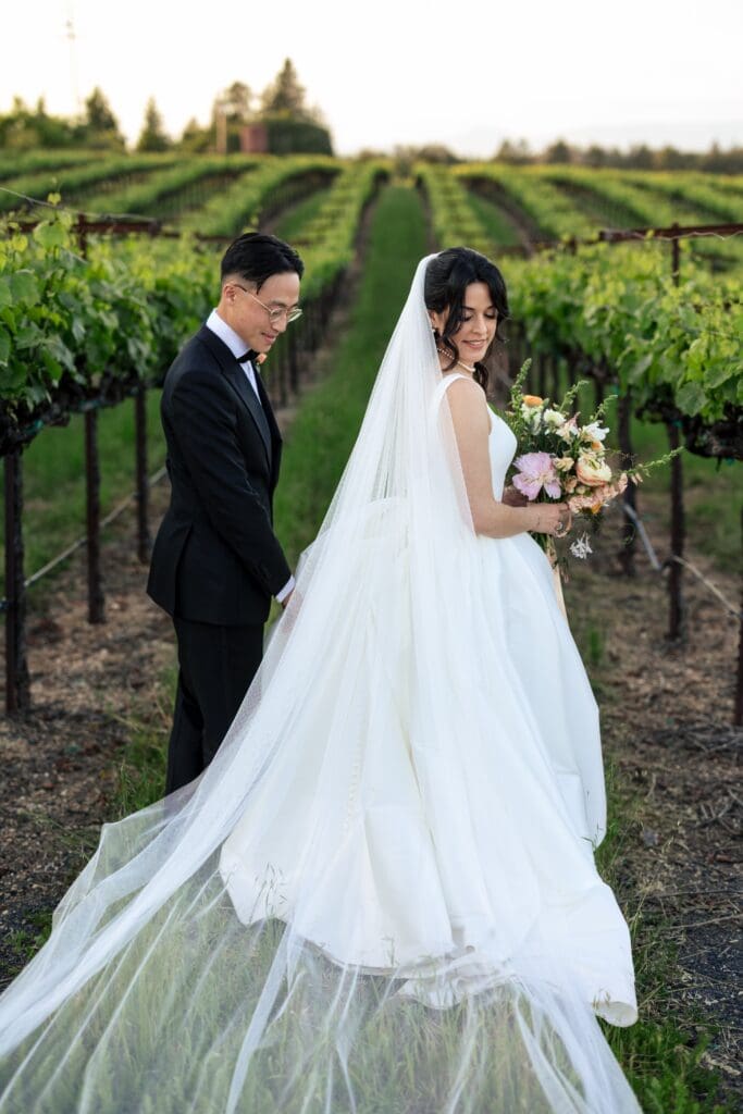 Bride and groom at wedding reception at Vine Hill House in Sonoma County