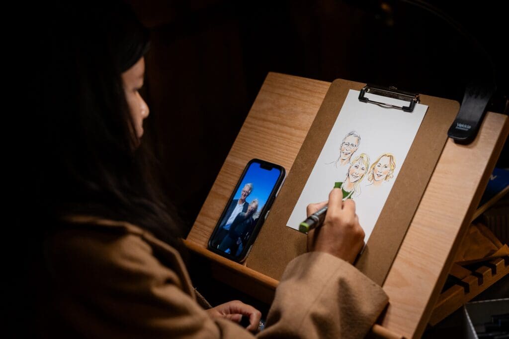 Live drawing artist at wedding reception at The Haven at Tomales Wedding