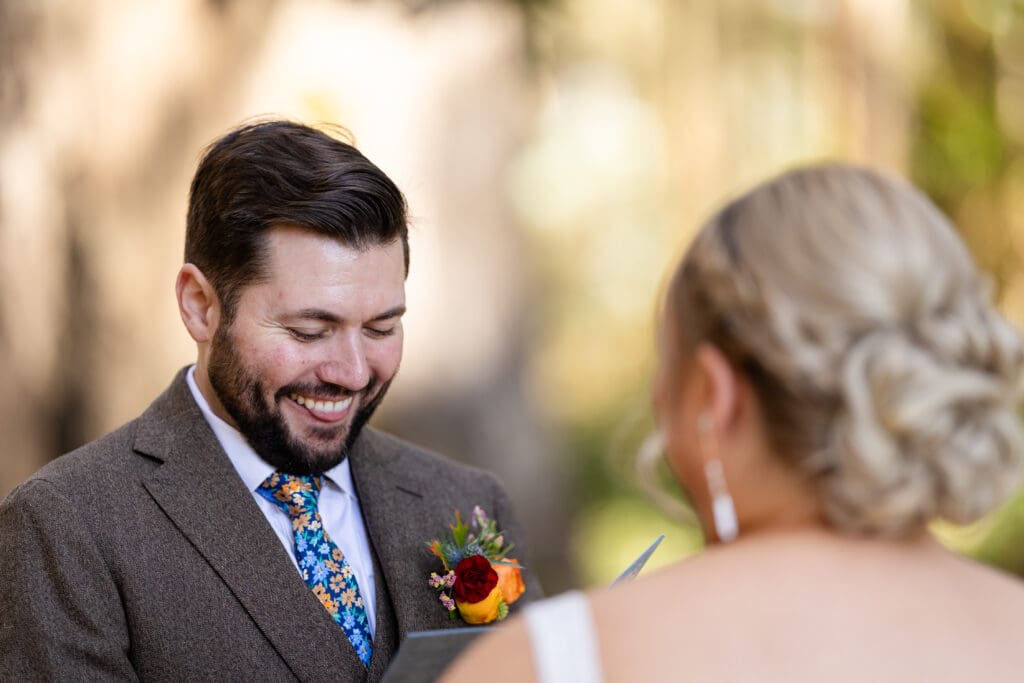 Groom reciting vows at wedding ceremony at The Haven at Tomales