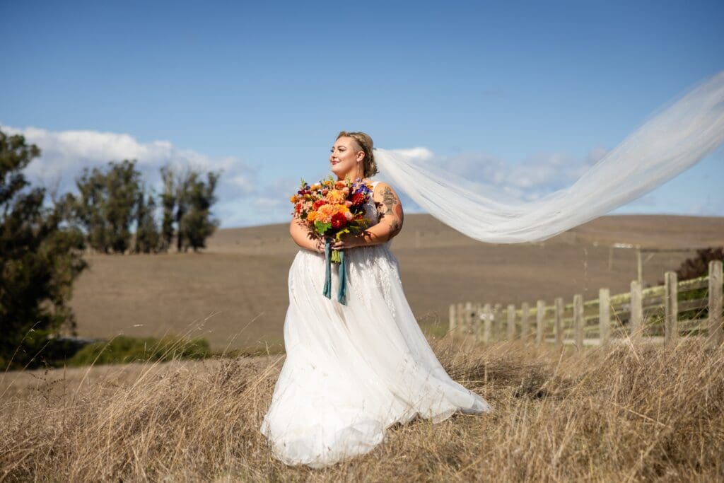 Veil blowing in the wind at The Haven at Tomales