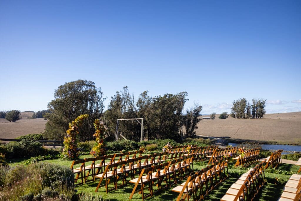 Wedding reception set up outdoors at The Haven at Tomales