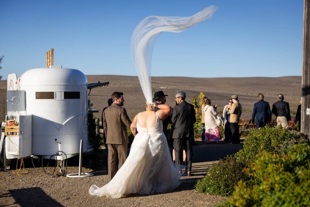 Bridal veil in the wind at The Haven at Tomales Wedding