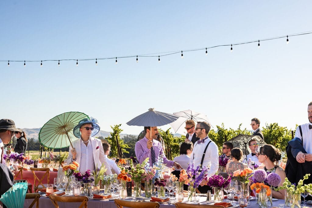 A colorful Sonoma wedding reception at Gundlach Bundschu Winery.