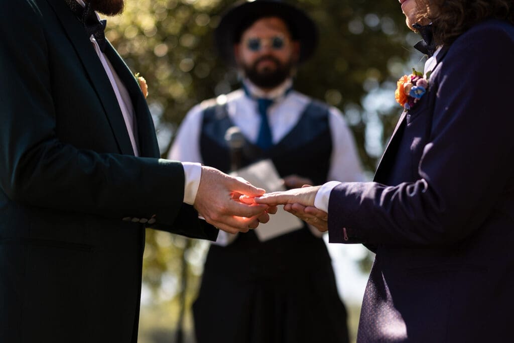 Outdoor wedding ceremony at Gundlach Bundschu Winery on a warm Sonoma day