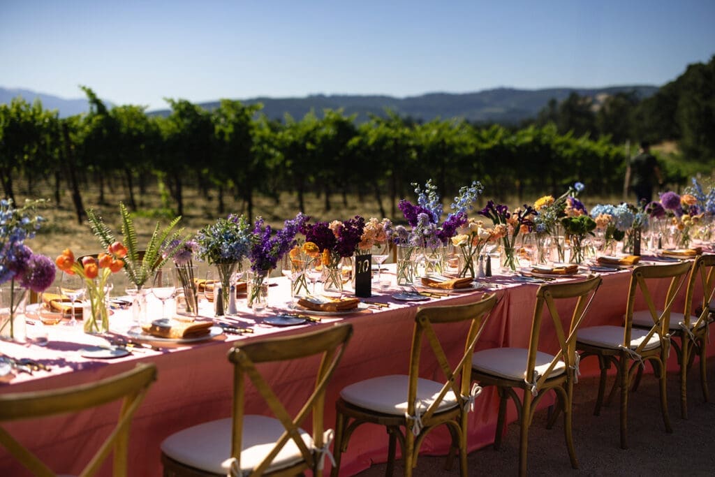 A colorful Sonoma wedding reception at Gundlach Bundschu Winery.