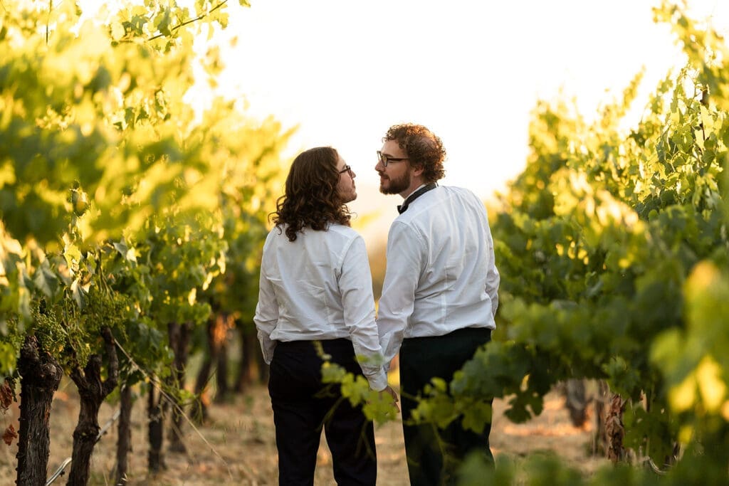 Just married portraits of LGBT couple at Gundlach Bundschu Winery in Sonoma