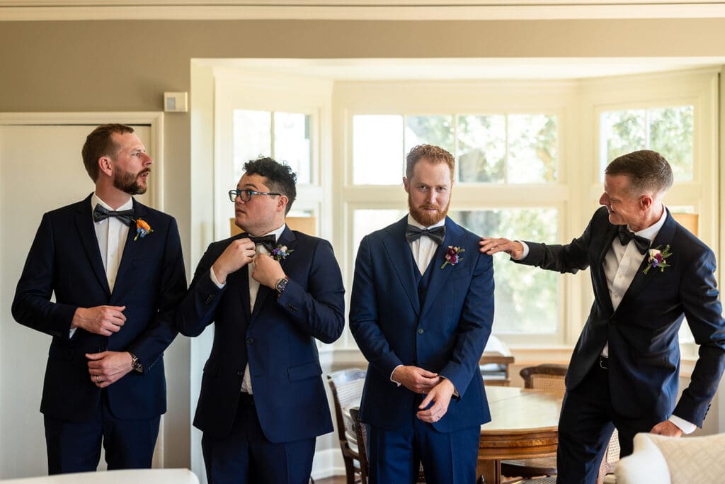 Family and friends gathering at Gundlach Bundschu Winery before the wedding ceremony