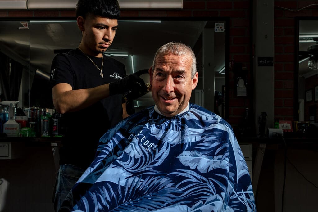 Groomsmen getting ready with their Sonoma wedding party at True Gents Barbershop in Sonoma.