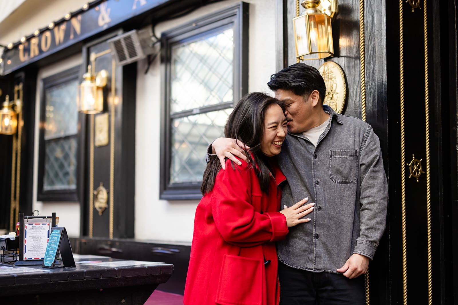 Non-traditional engagement photos at Crown & Anchor in Monterey
