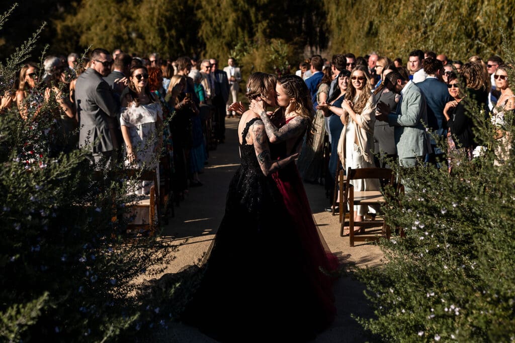Outdoor wedding ceremony overlooking pond at Olympias Valley Estate Petaluma