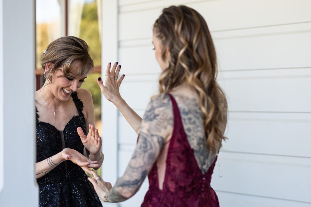 Two LGBTQ brides first look at Olympias Valley Estate wedding in Petaluma CA