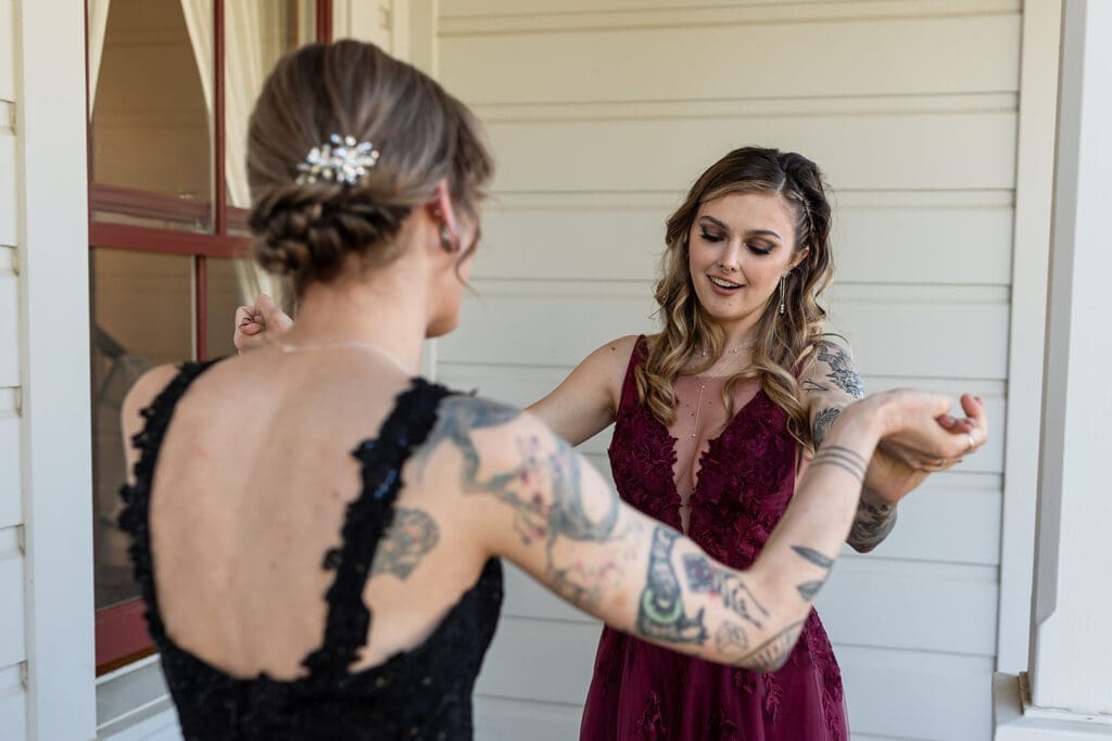 Two LGBTQ brides first look at Olympias Valley Estate wedding in Petaluma CA