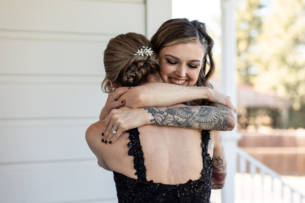 Two LGBTQ brides first look at Olympias Valley Estate wedding in Petaluma CA