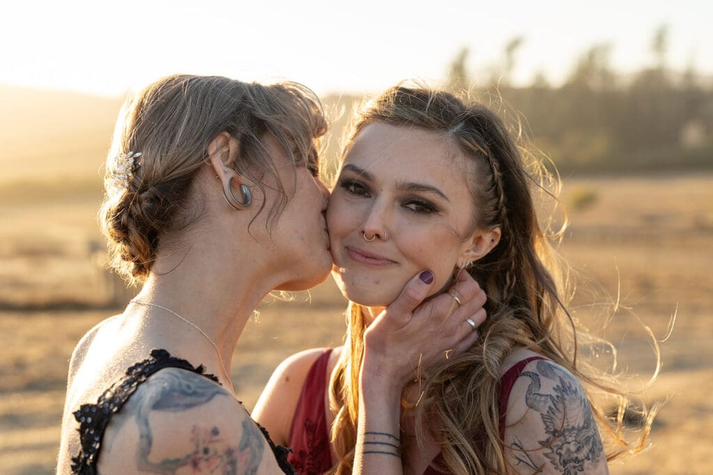 Couple embrace at Olympia's Valley Wedding in Petaluma