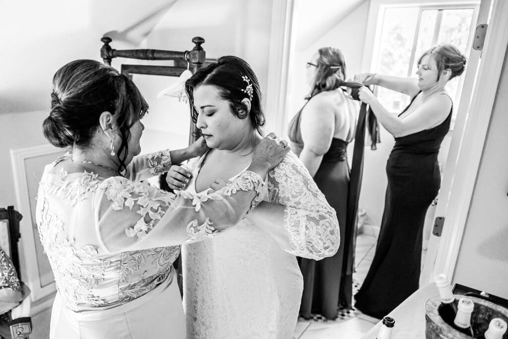 bride getting ready at intimate backyard wedding in Sonoma County