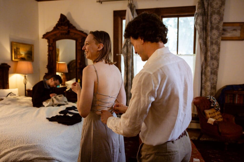 Friends getting ready for wedding at Leonard Lake Reserve