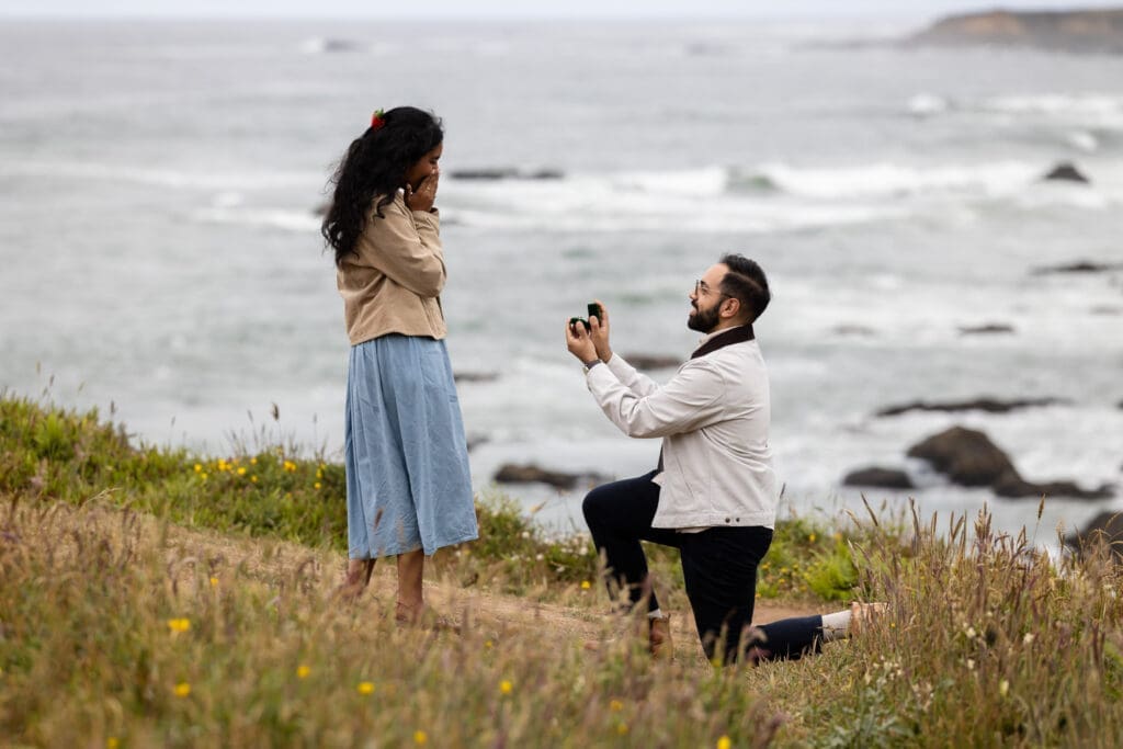 Surprise proposal on the ocean bluffs at Mendocino Coast Botanical Gardens